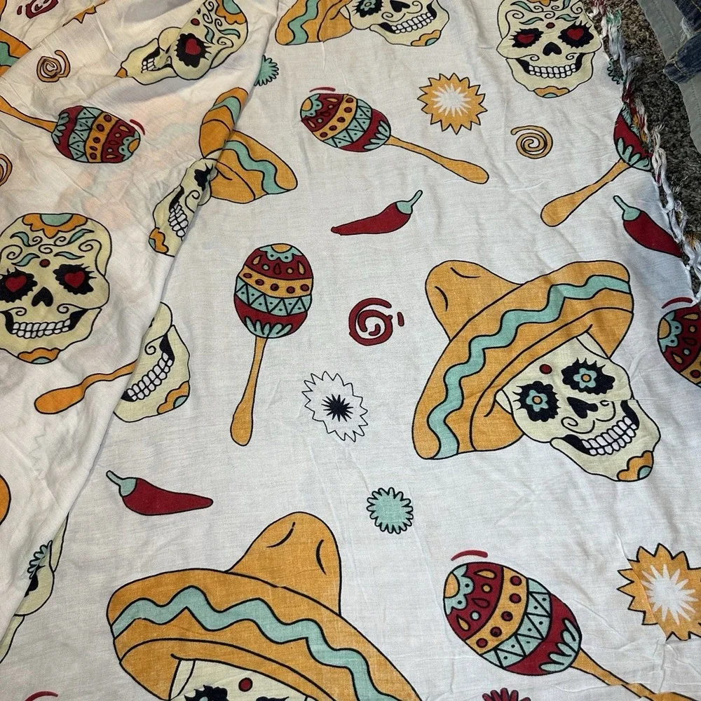 Boho Pareo Sarong Wrap – Sugar Skull Sombrero Print – Festival Beach Scarf OS‎